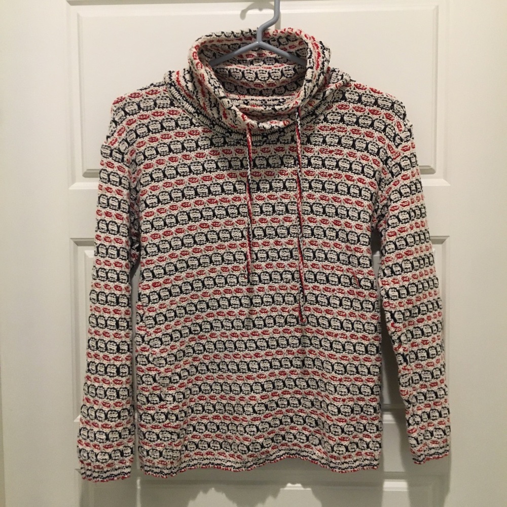 knit long sleeve top with drawstring turtleneck